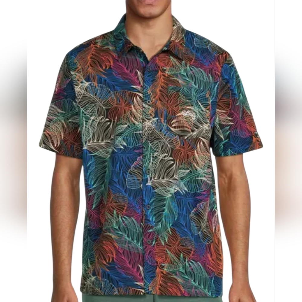 Lrg Men's Multicolor Tropical Print Cadual Button Down Shirt Size L